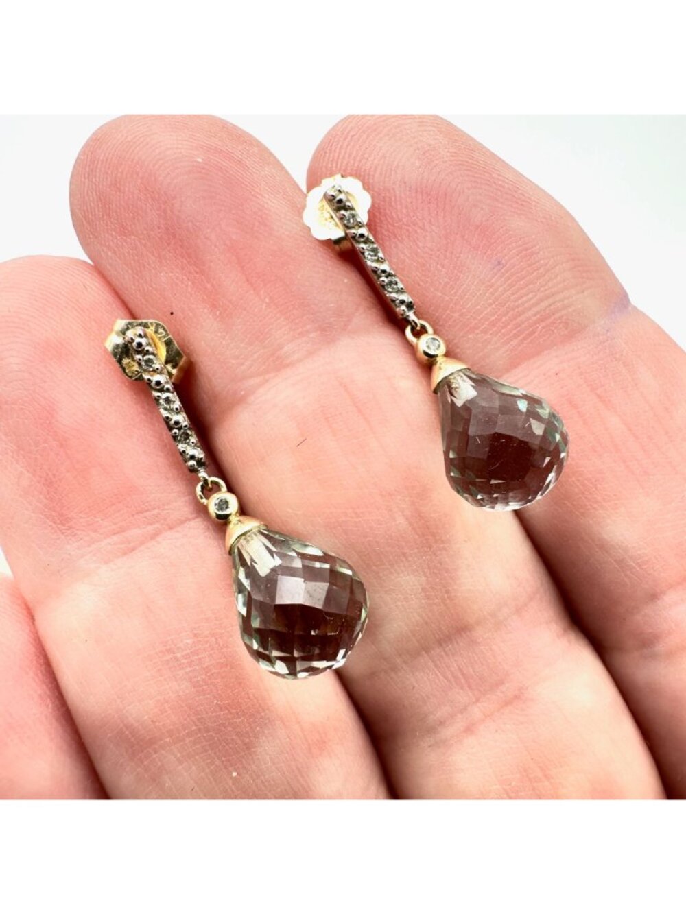 Vintage 14K Yellow Gold Diamond and Blue Topaz Pierced Earrings 4.06 Grams - Picture 2 of 8